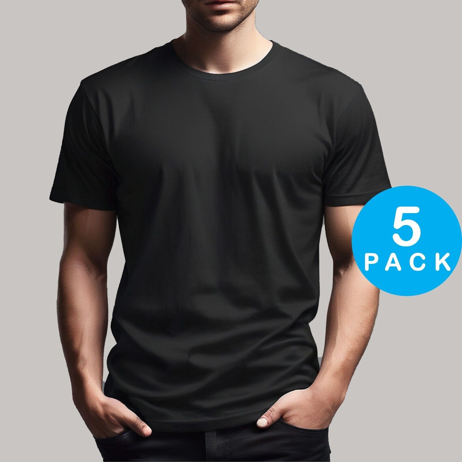 Mens Crew Neck Tee 100% Cotton 5 or 10 Pack Plain T Shirt
