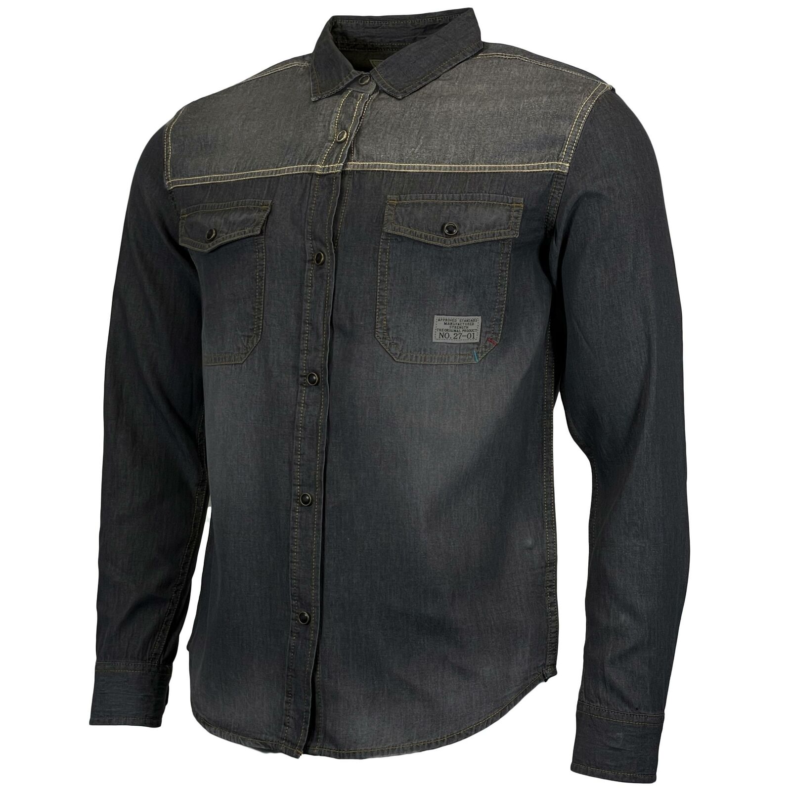 Mens Long Sleeved Contrast Denim Shirt