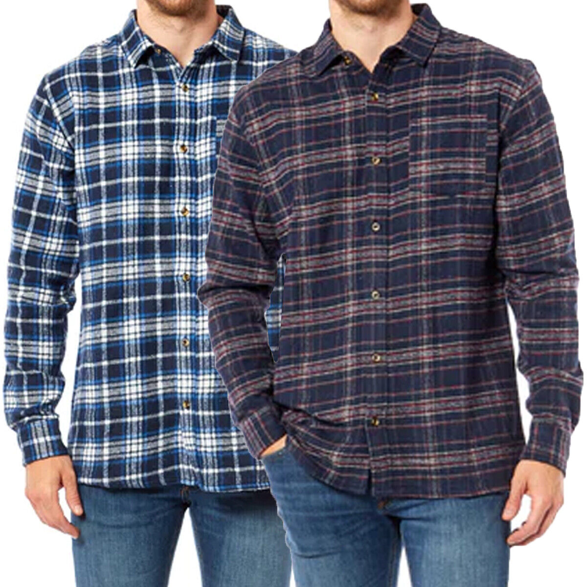 Mens Casual Long Sleeve Flannel Check Shirt