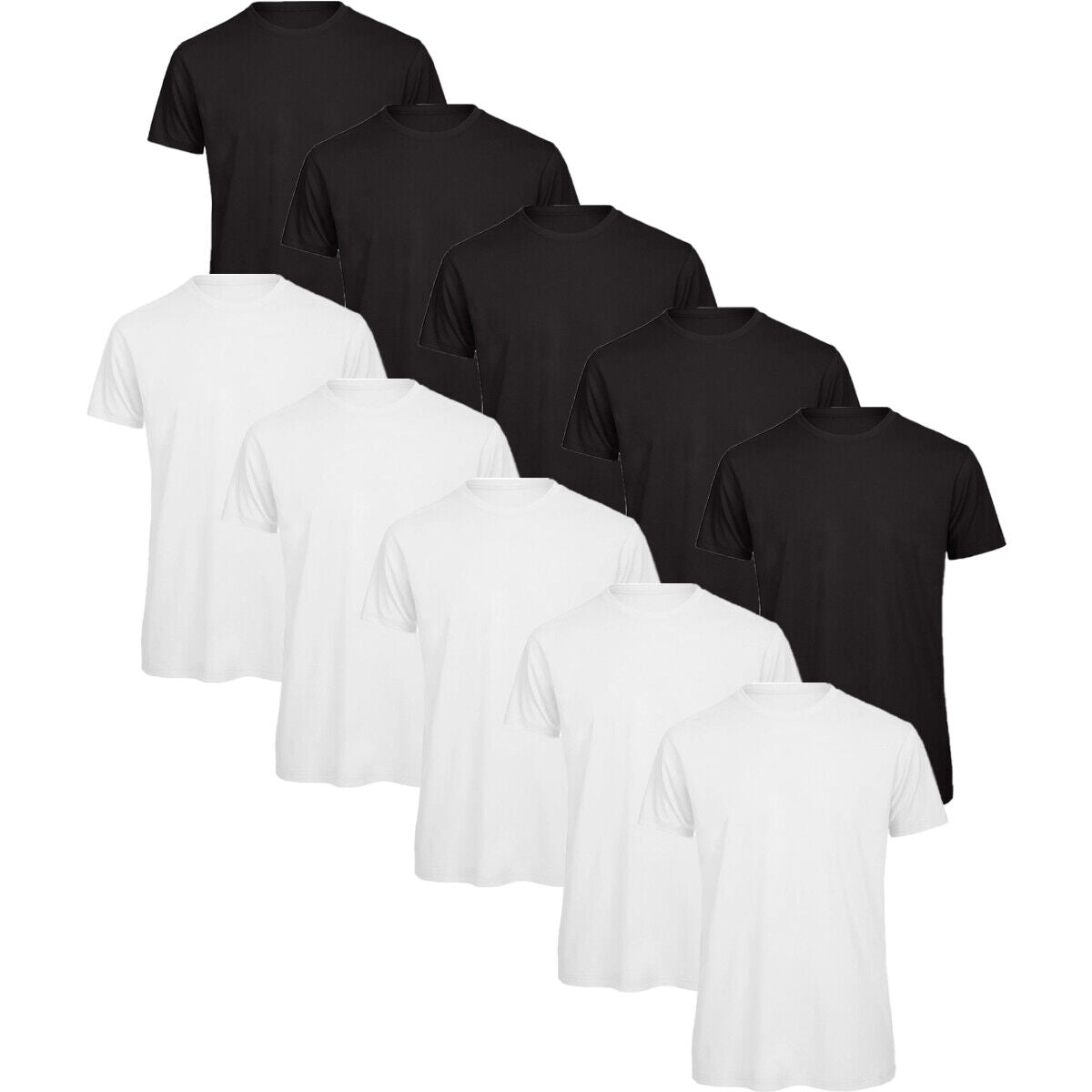 Mens Crew Neck Tee 100% Cotton 5 or 10 Pack Plain T Shirt