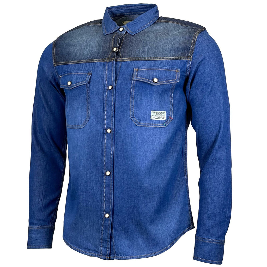 Mens Long Sleeved Contrast Denim Shirt