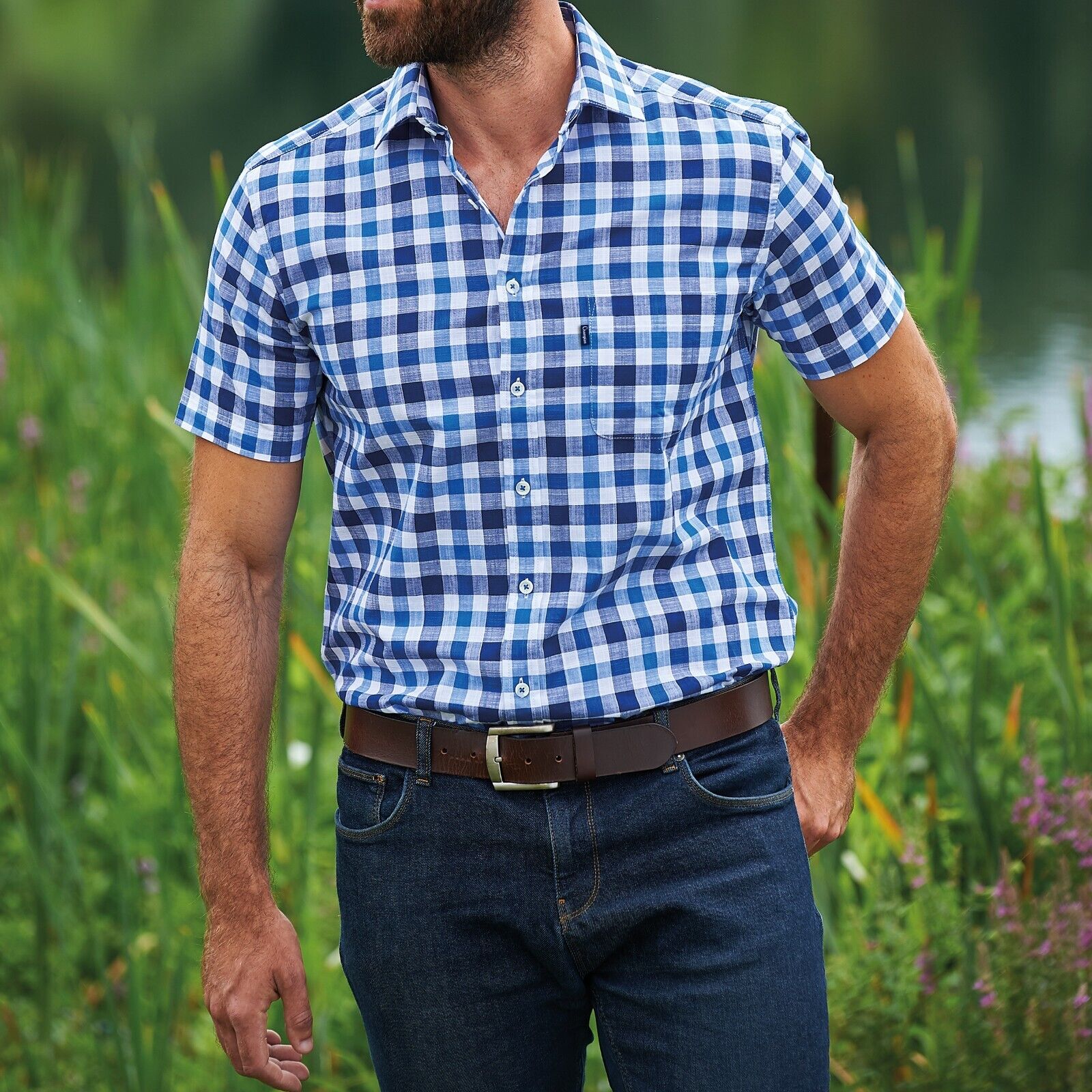 Mens Short Sleeve Holkham Countrywear Check-Shirt