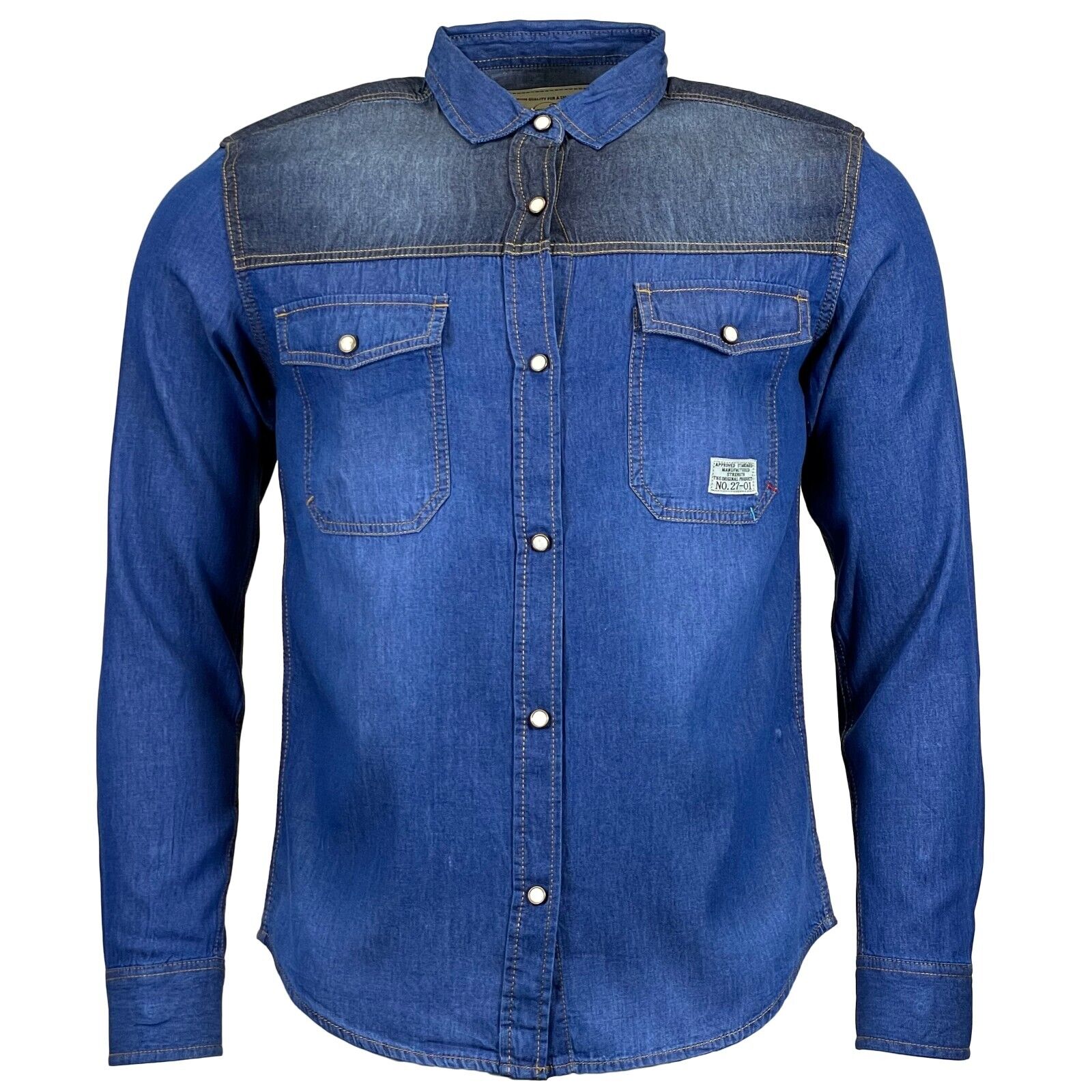 Mens Long Sleeved Contrast Denim Shirt