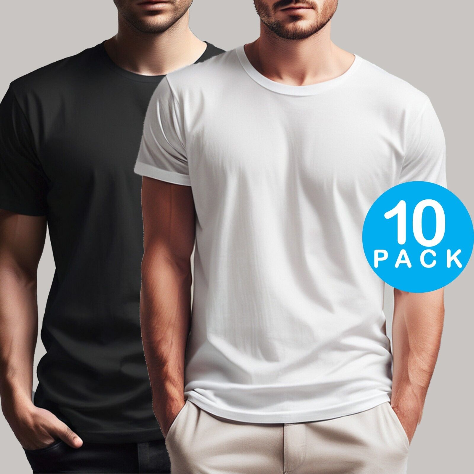 Mens Crew Neck Tee 100% Cotton 5 or 10 Pack Plain T Shirt