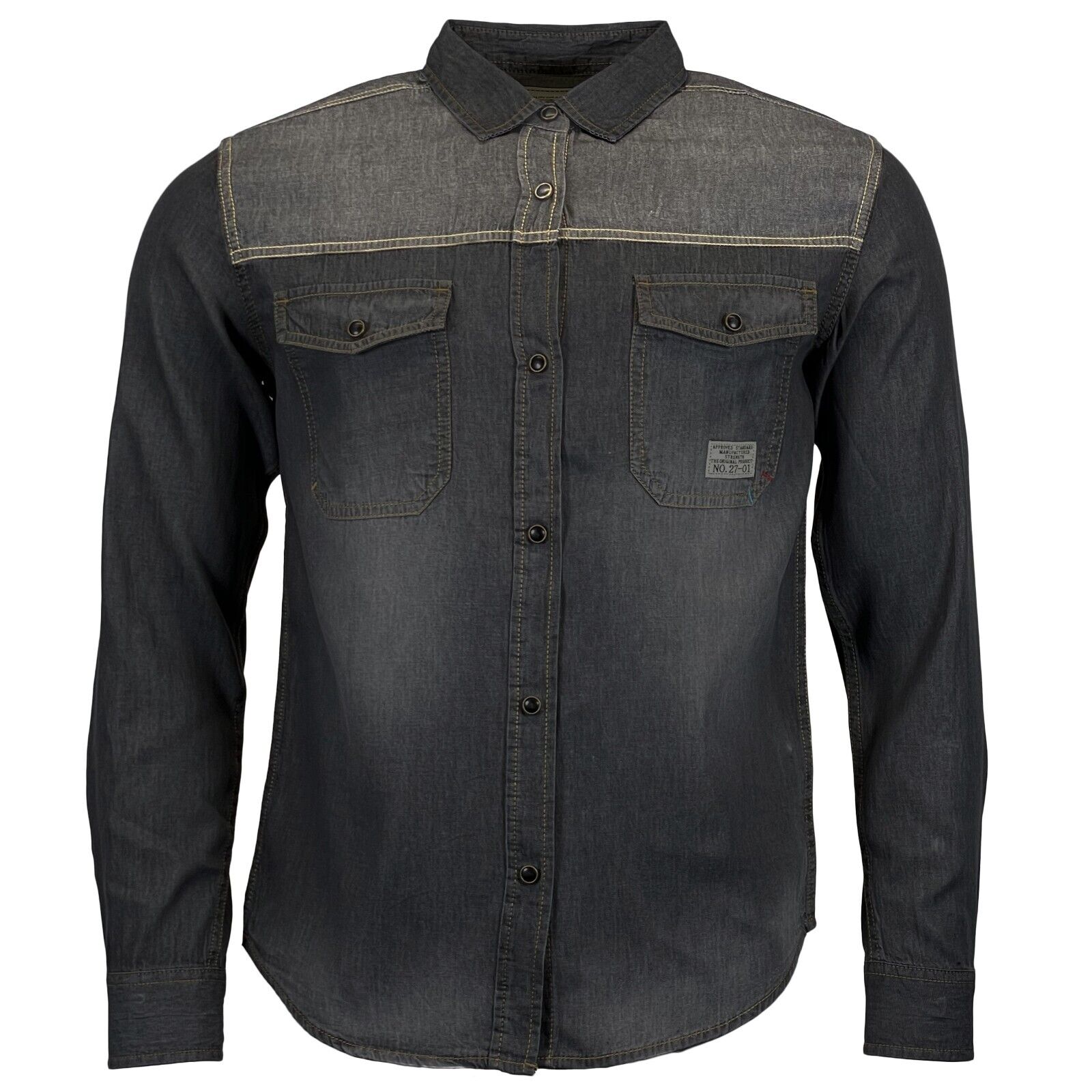 Mens Long Sleeved Contrast Denim Shirt