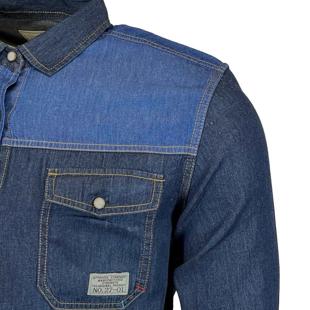 Mens Long Sleeved Contrast Denim Shirt