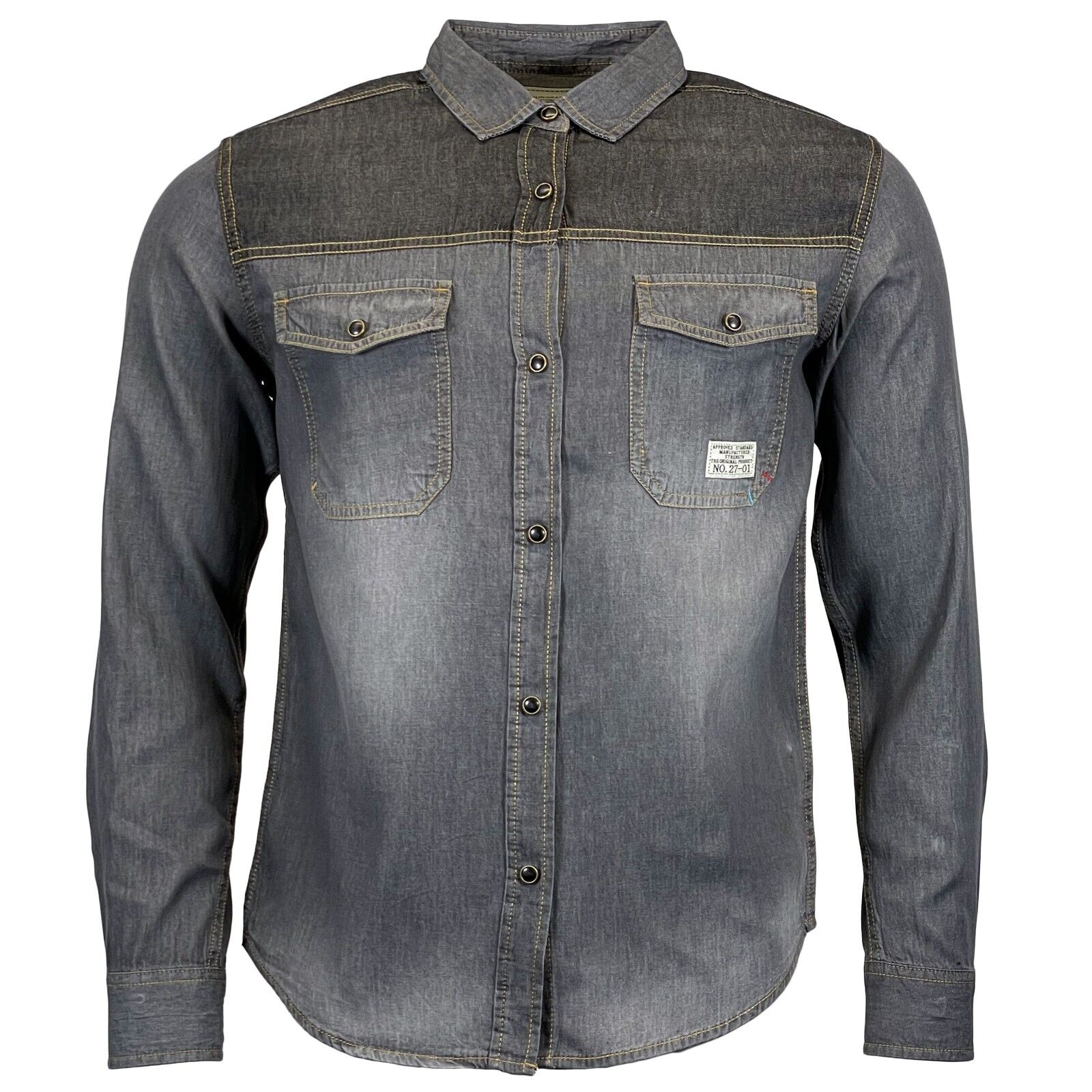 Mens Long Sleeved Contrast Denim Shirt