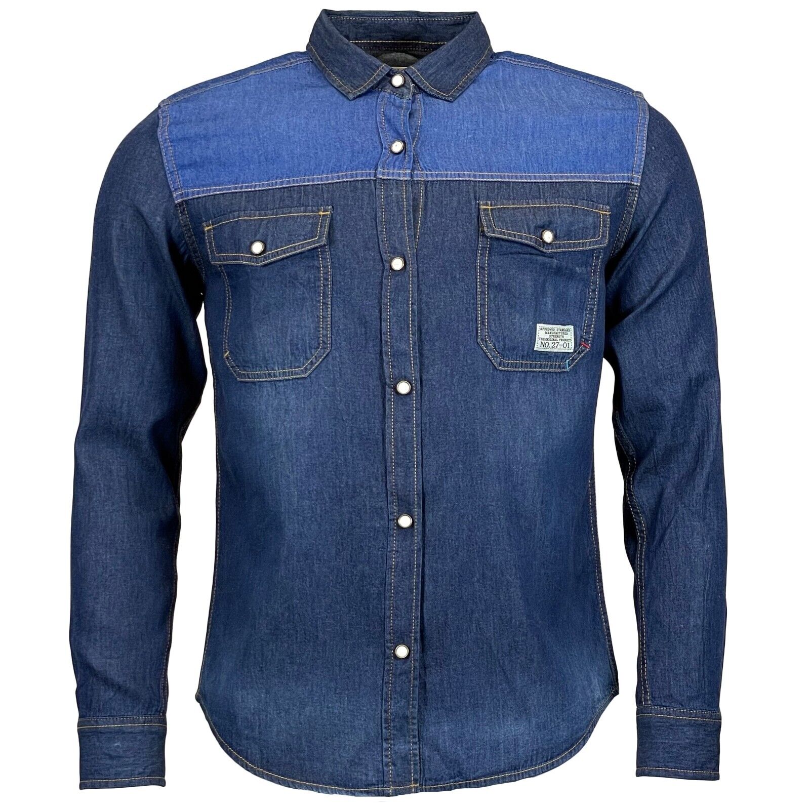Mens Long Sleeved Contrast Denim Shirt