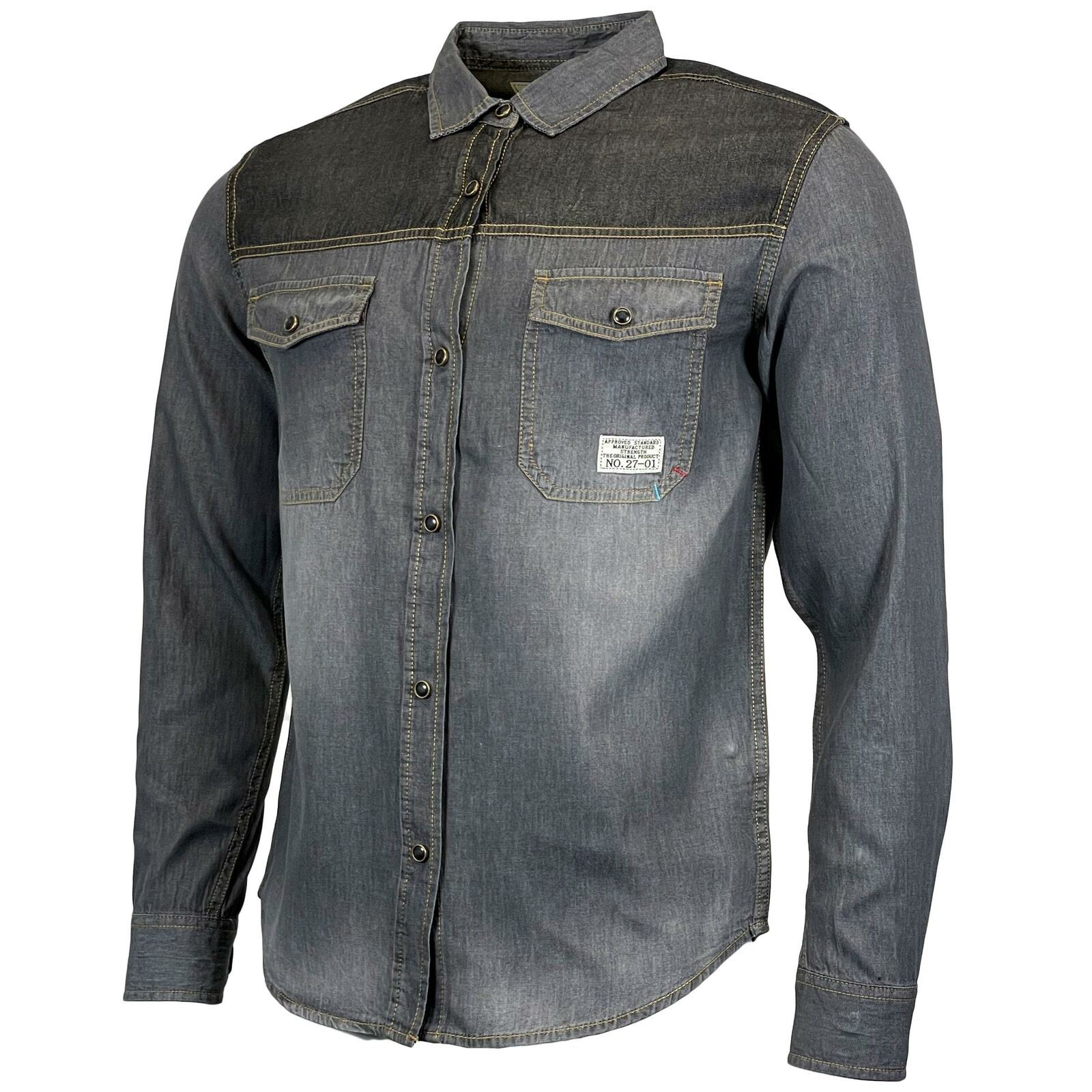 Mens Long Sleeved Contrast Denim Shirt