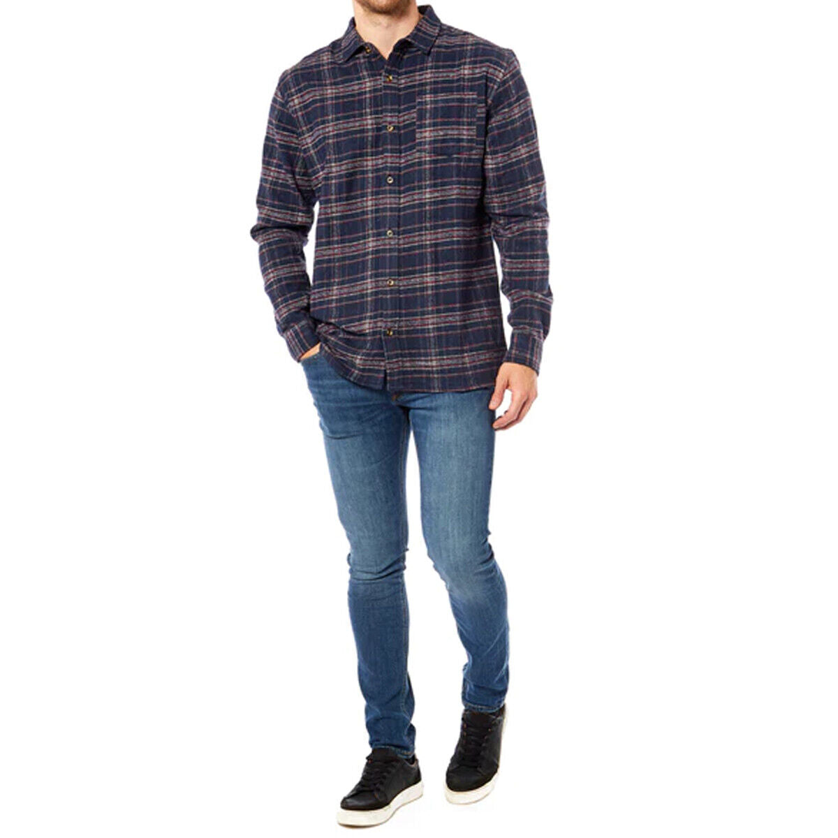 Mens Casual Long Sleeve Flannel Check Shirt