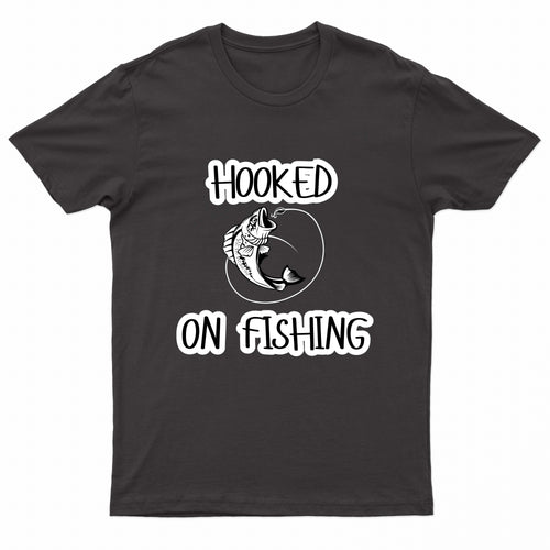 Adults "Hooked on Fishing" Printed Short Sleeve T-Shirt