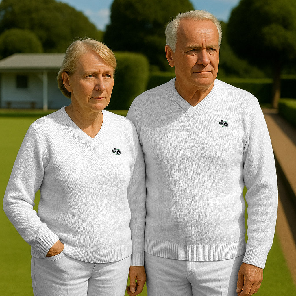 Adults Unisex Lawn Bowling V-Neck Knitted Jumper with Logo