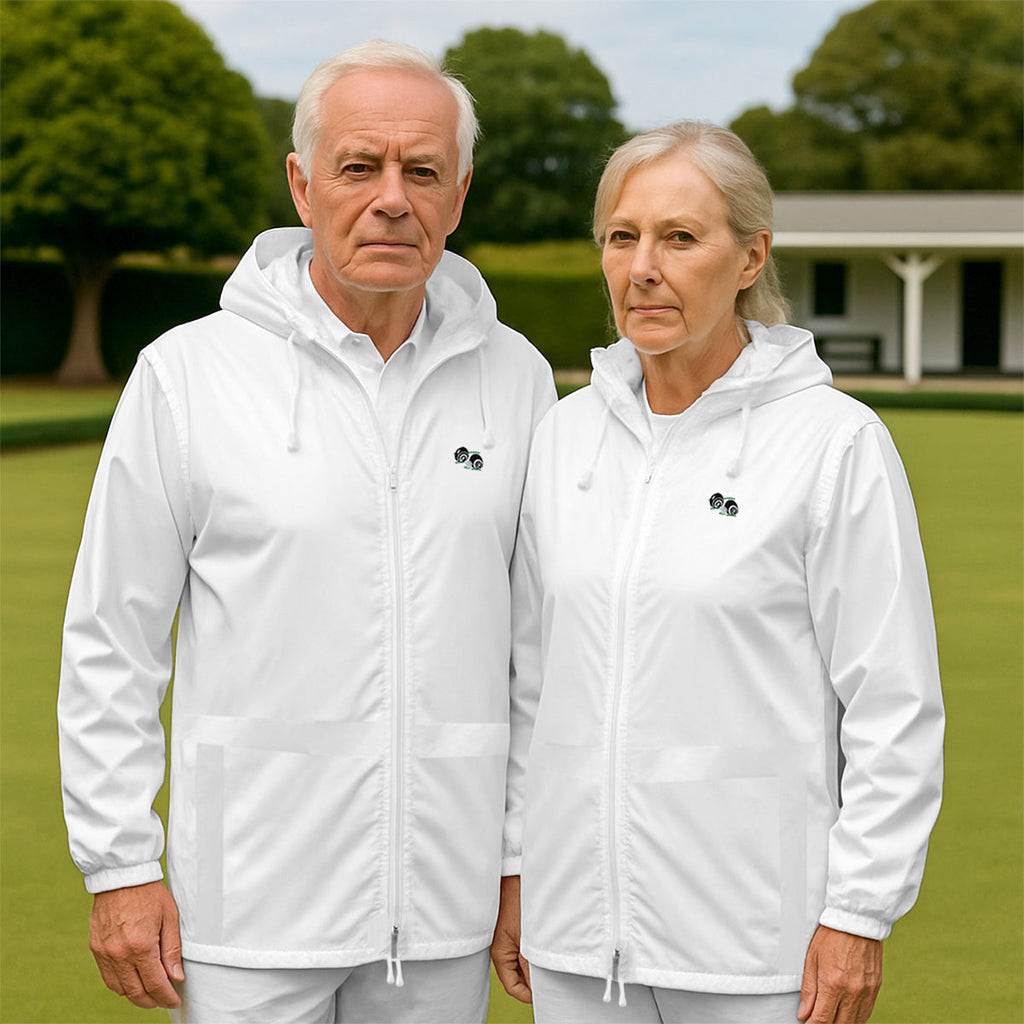 Adults Unisex Lawn Bowling White Kagool with Logo