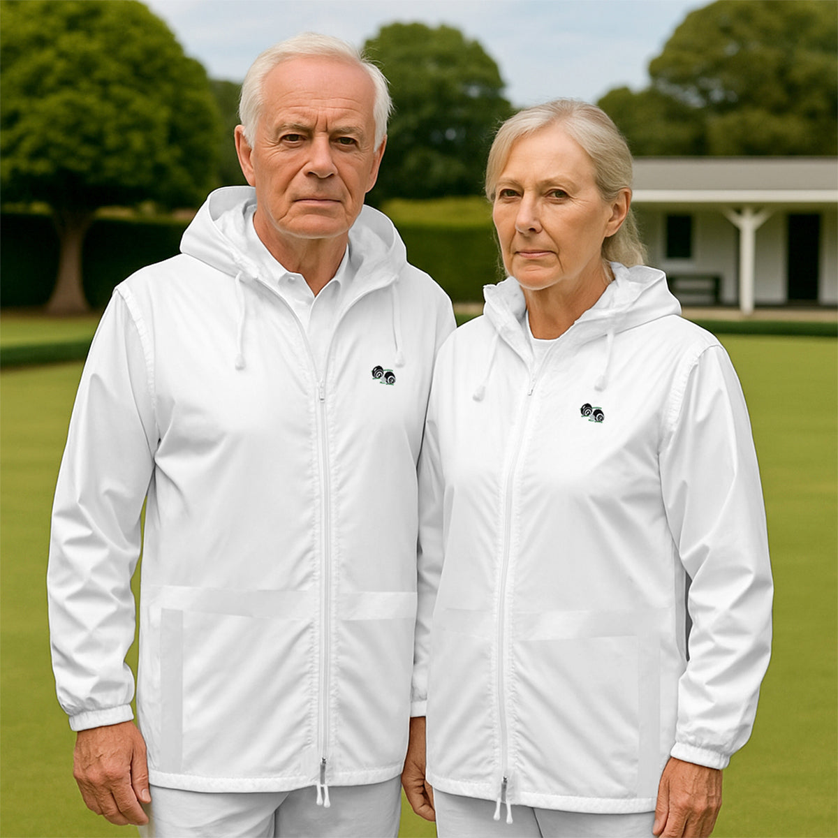 Adults Unisex Lawn Bowling White Kagool with Logo