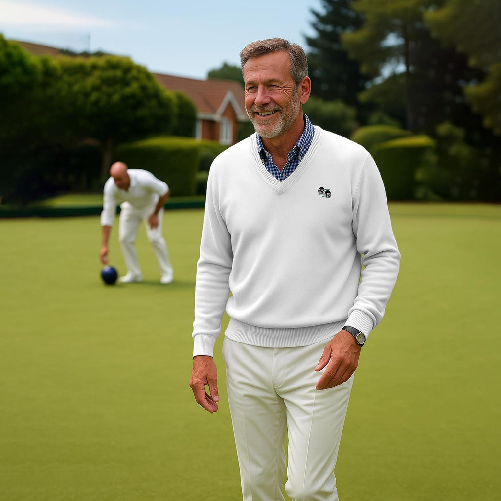 Adults Unisex Lawn Bowling V-Neck Knitted Jumper with Logo