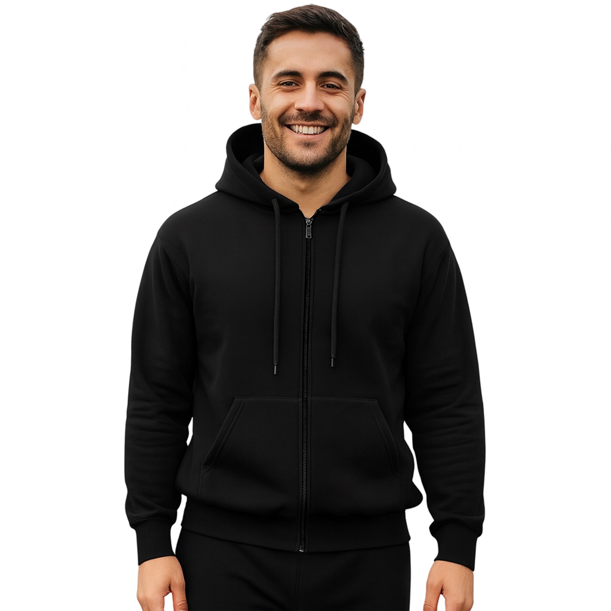 Men’s Plain Zip Hoodie – Fleece Lined, Casual Full Zip Sweatshirt with Hood