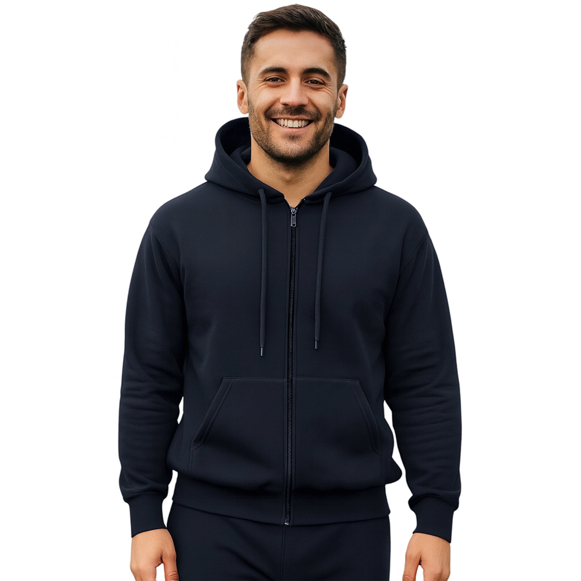 Men’s Plain Zip Hoodie – Fleece Lined, Casual Full Zip Sweatshirt with Hood