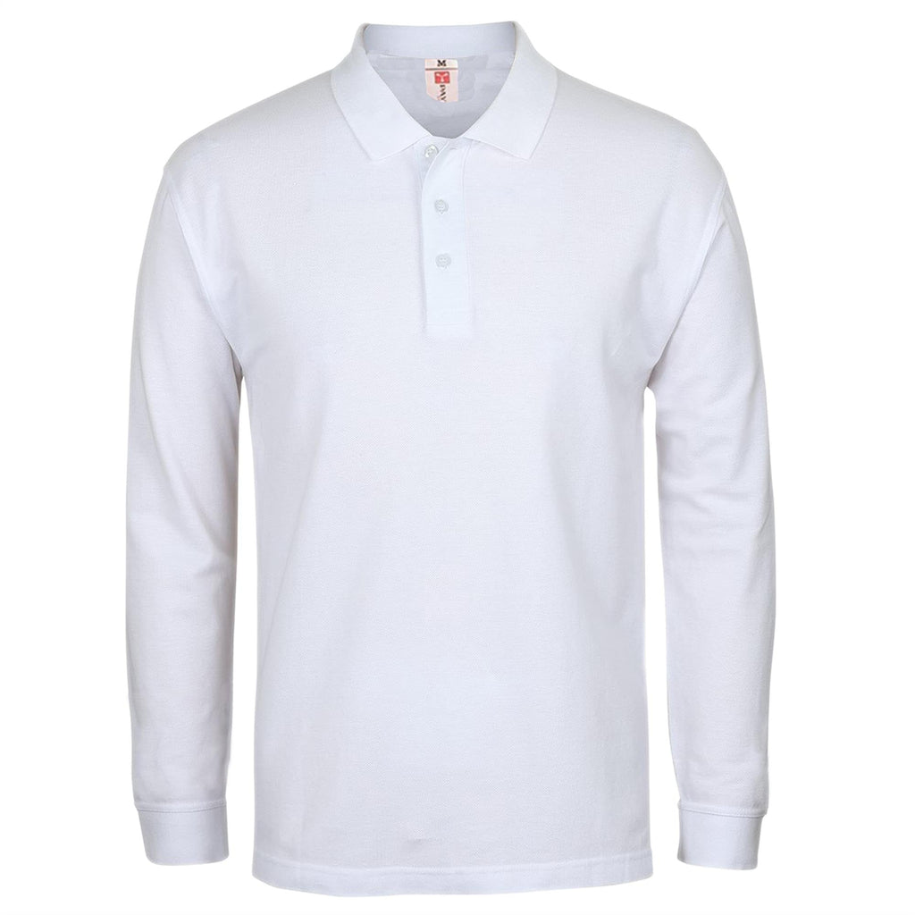 Mens Plain Long Sleeve Button Down Classic Cotton Polo Shirt