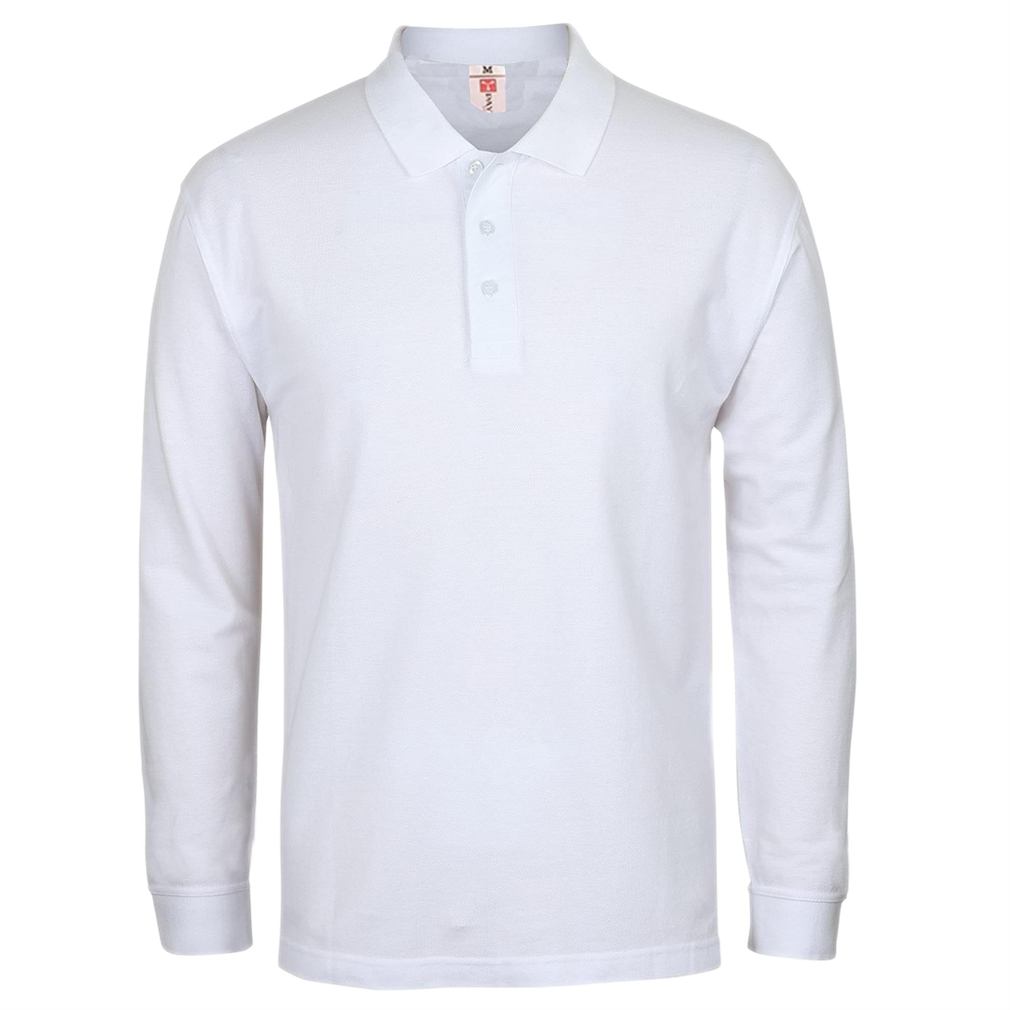 Mens Plain Long Sleeve Button Down Classic Cotton Polo Shirt