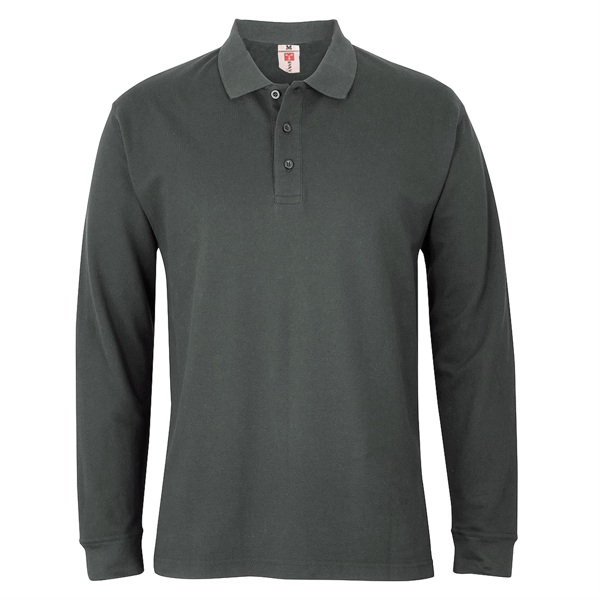 Mens Plain Long Sleeve Button Down Classic Cotton Polo Shirt