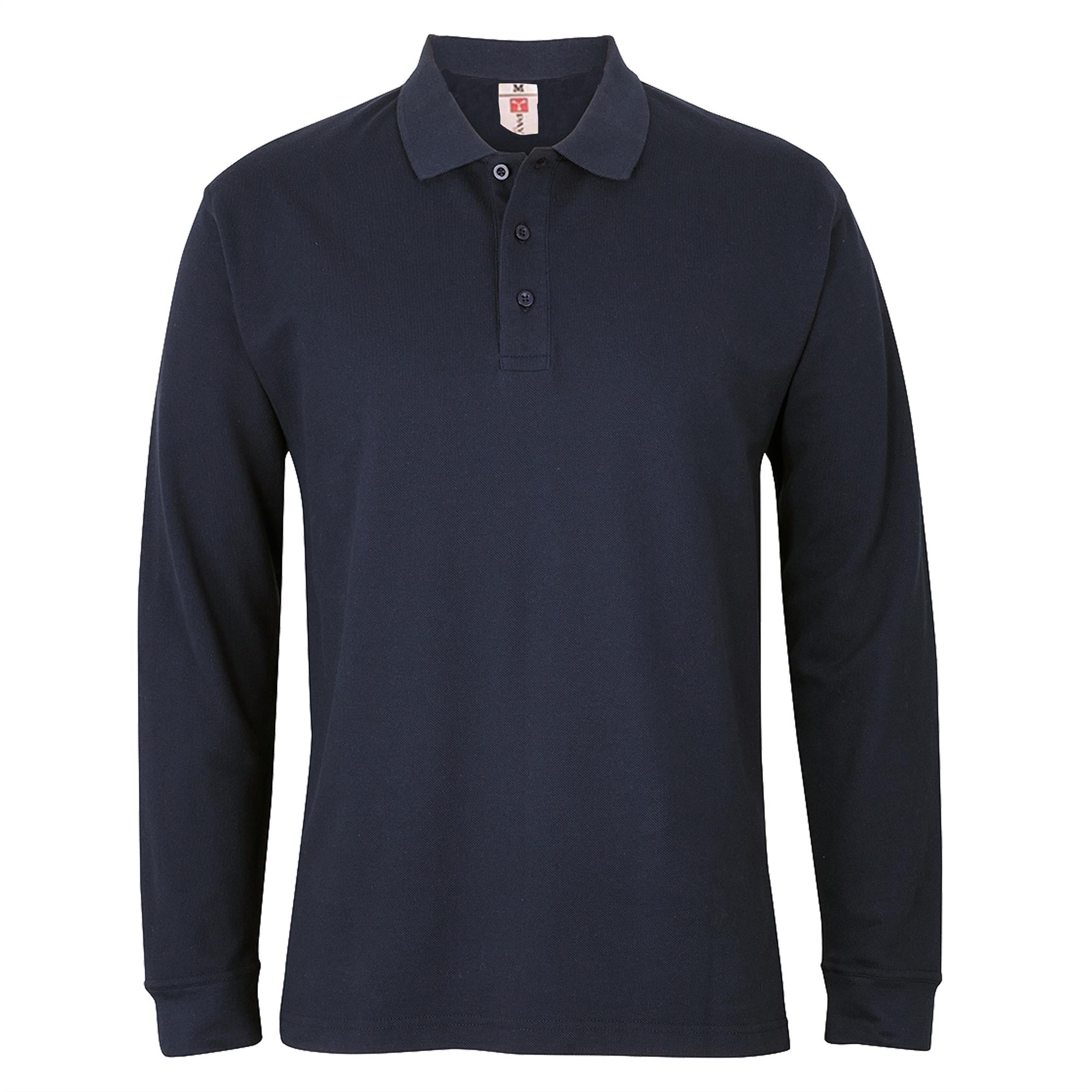 Mens Plain Long Sleeve Button Down Classic Cotton Polo Shirt