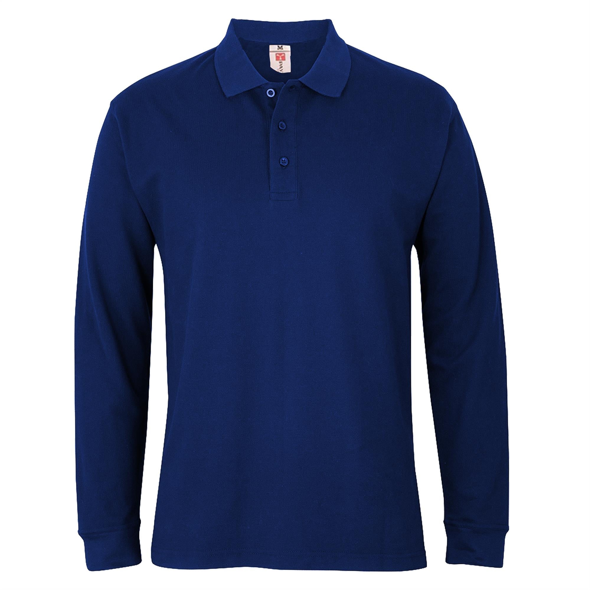 Mens Plain Long Sleeve Button Down Classic Cotton Polo Shirt