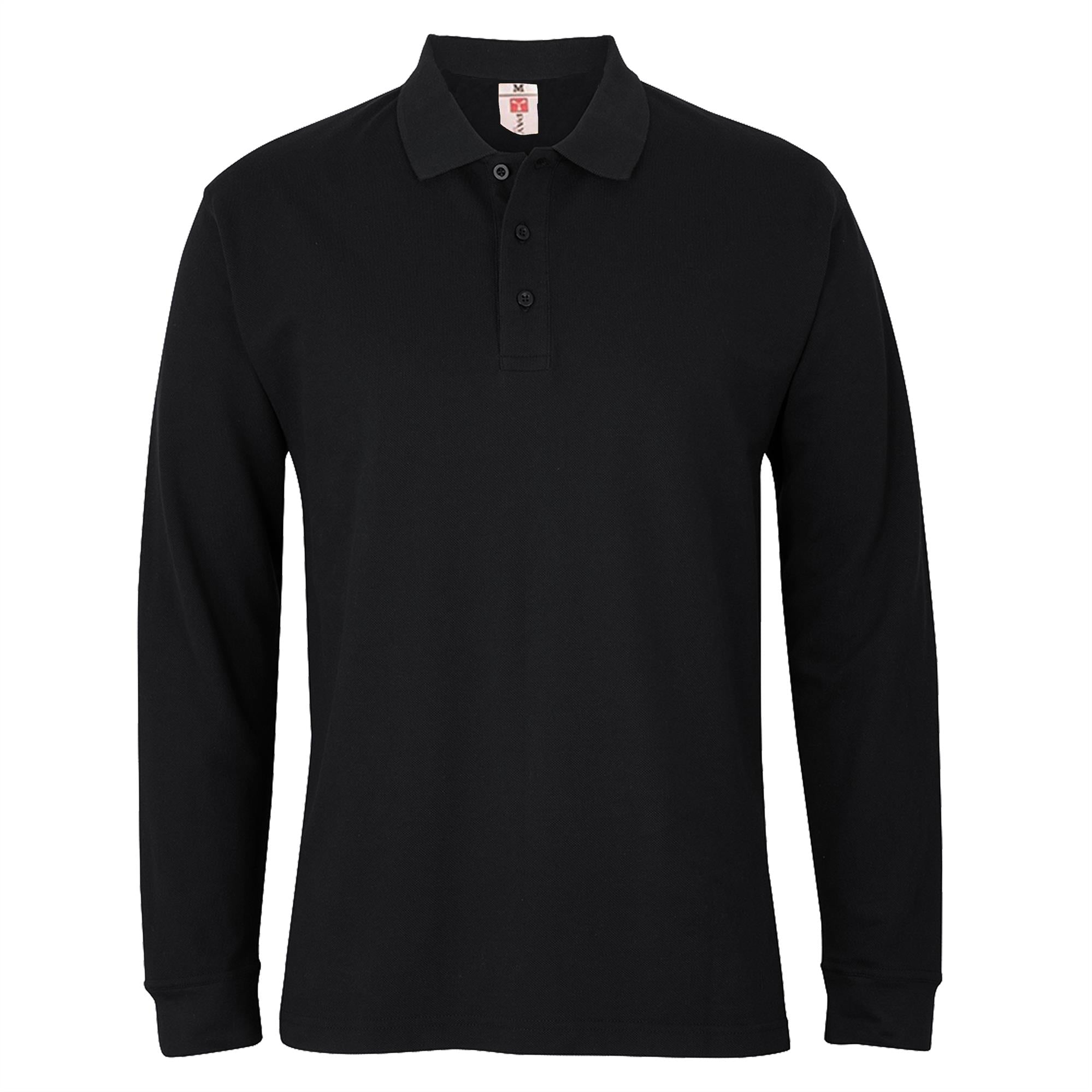 Mens Plain Long Sleeve Button Down Classic Cotton Polo Shirt
