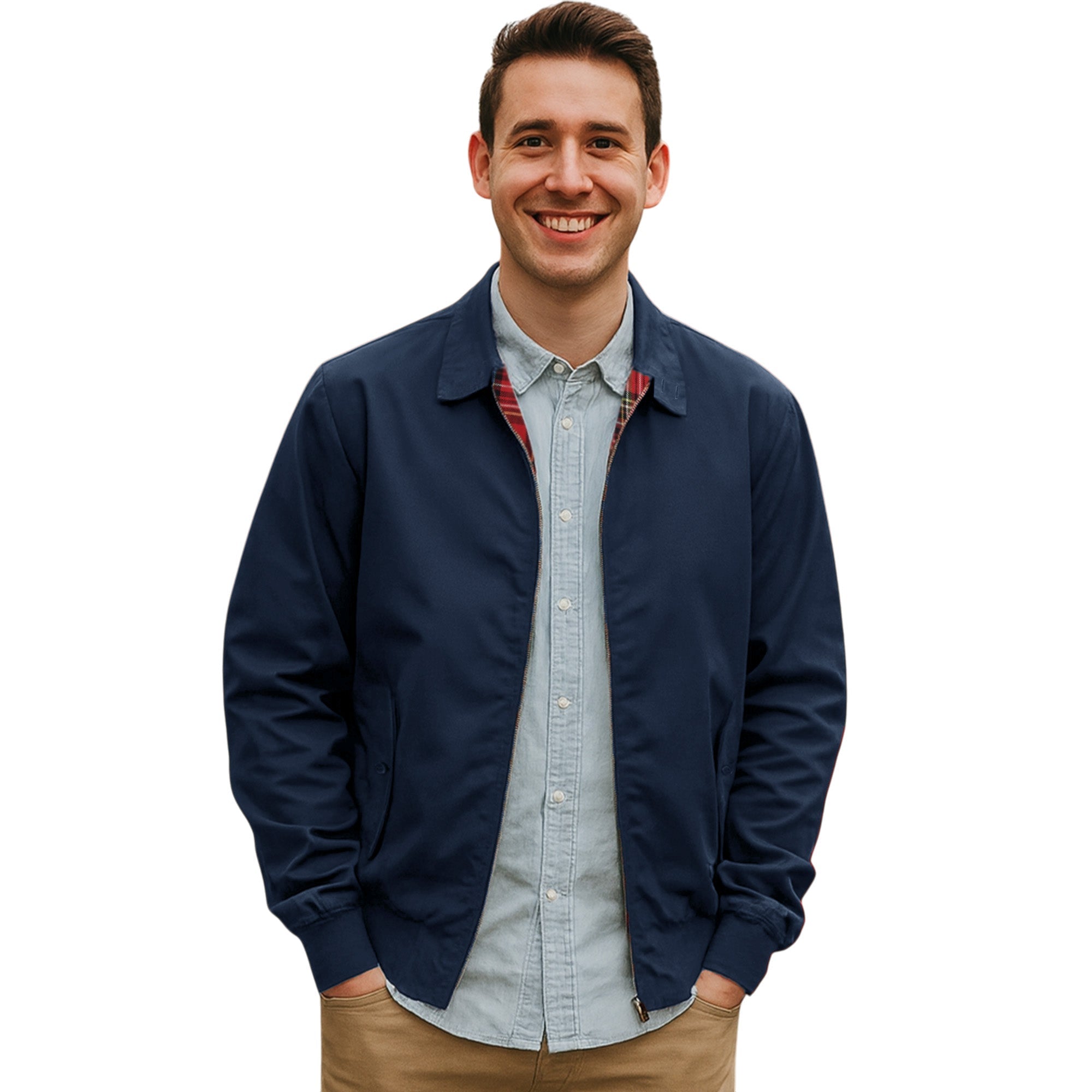 Mens Vintage Harrington Bomber Jacket with Tartan Lining