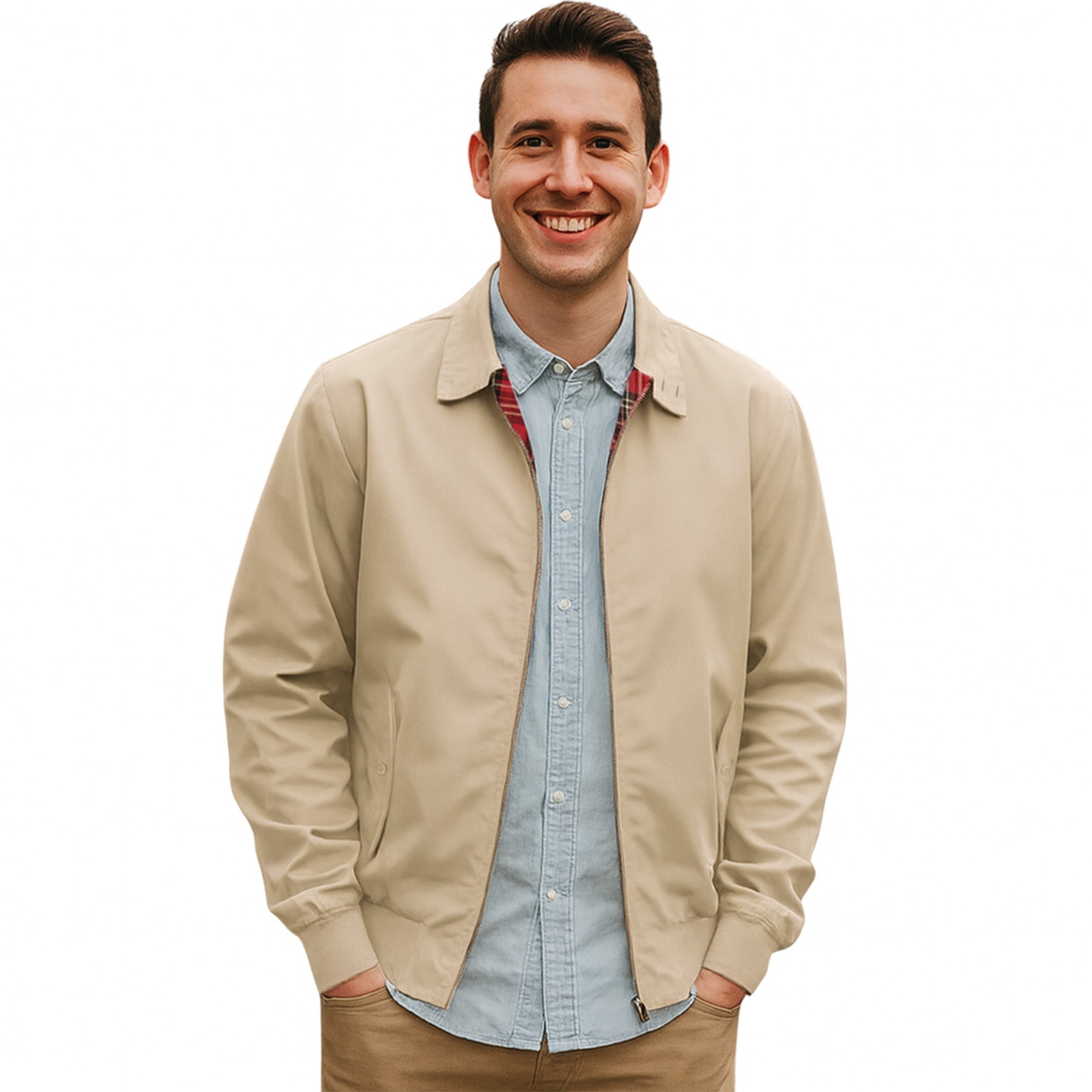 Mens Vintage Harrington Bomber Jacket with Tartan Lining