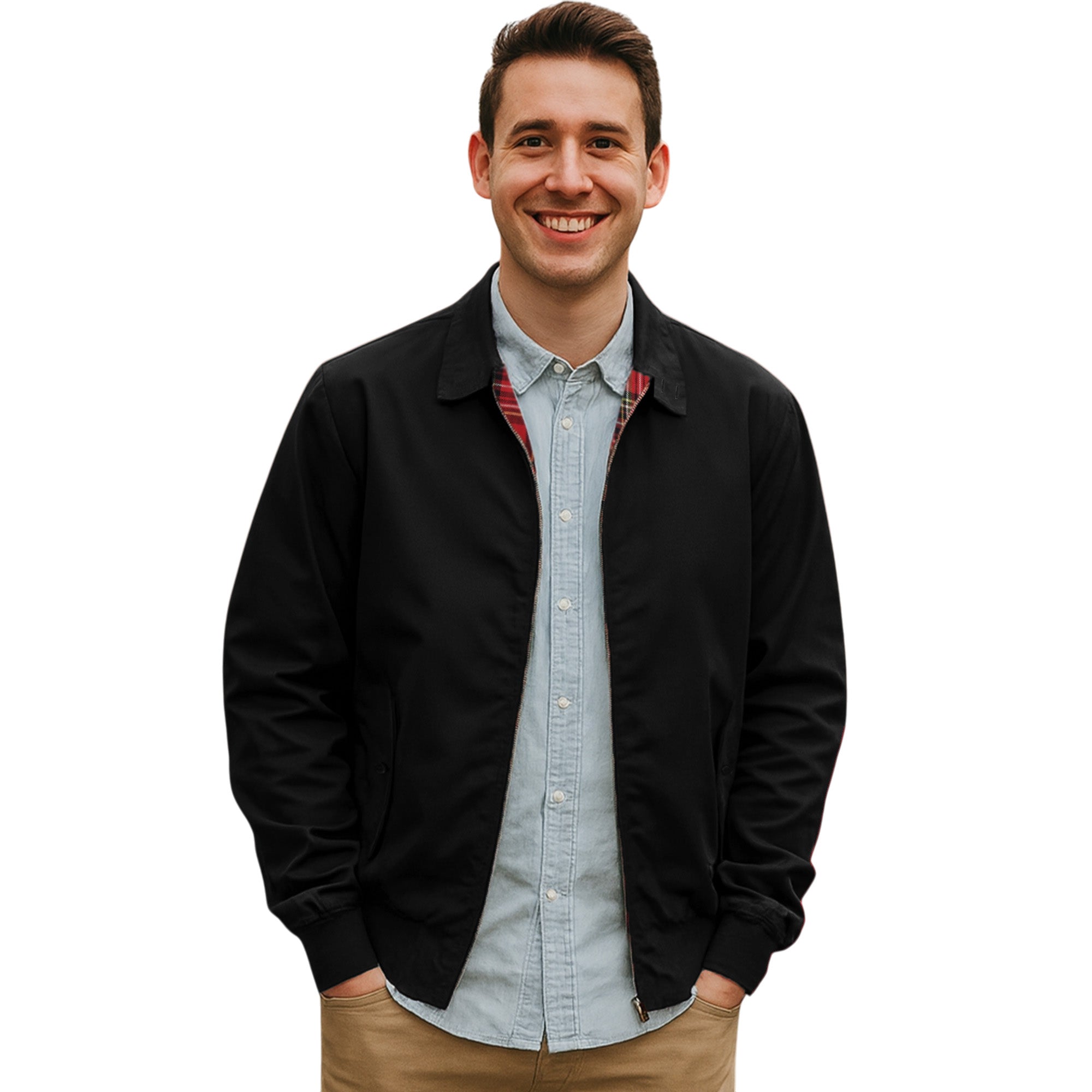 Mens Vintage Harrington Bomber Jacket with Tartan Lining