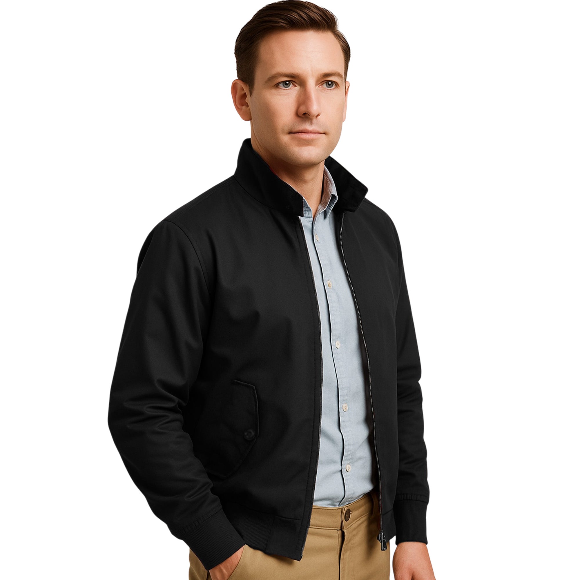 Mens Vintage Harrington Bomber Jacket with Tartan Lining