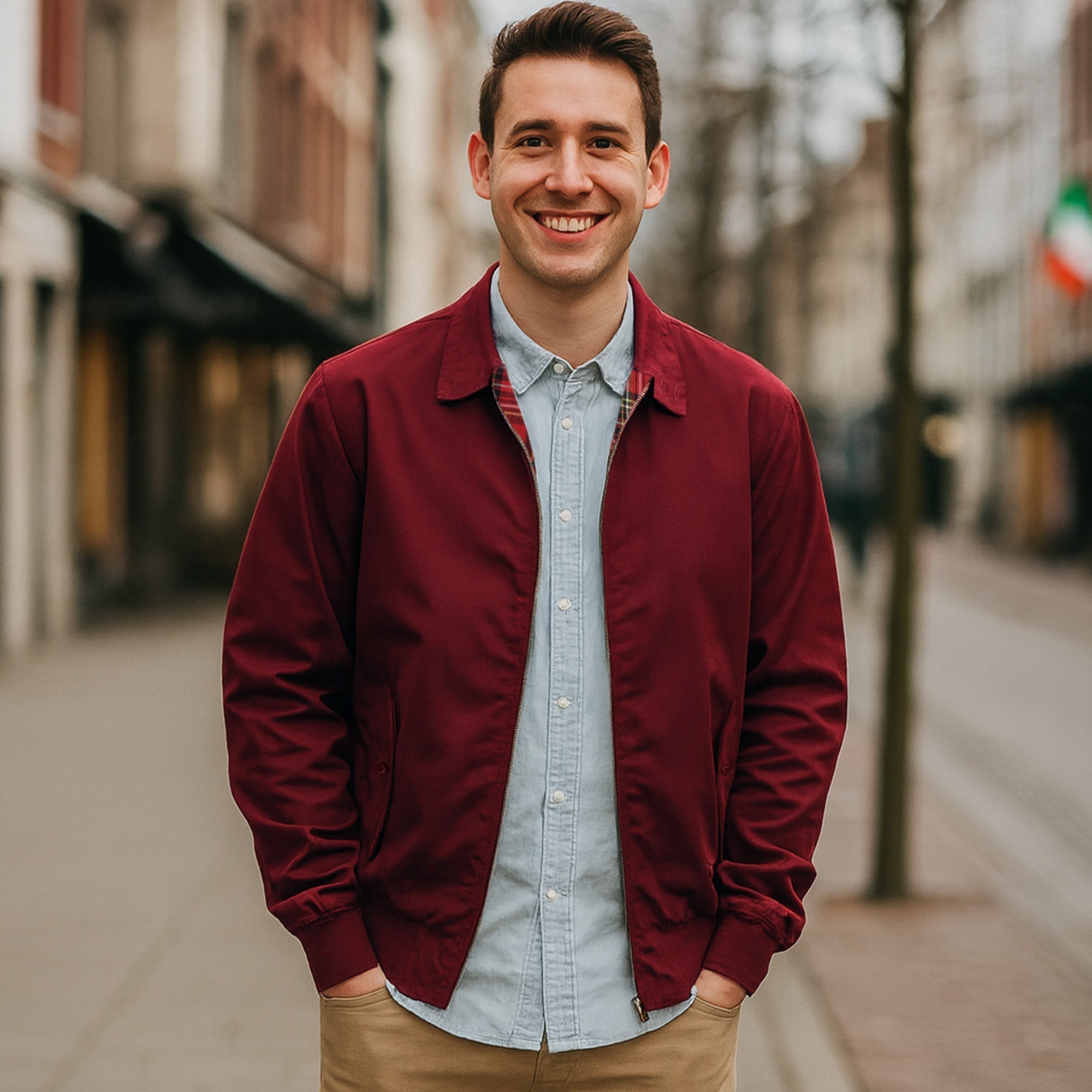 Mens Vintage Harrington Bomber Jacket with Tartan Lining