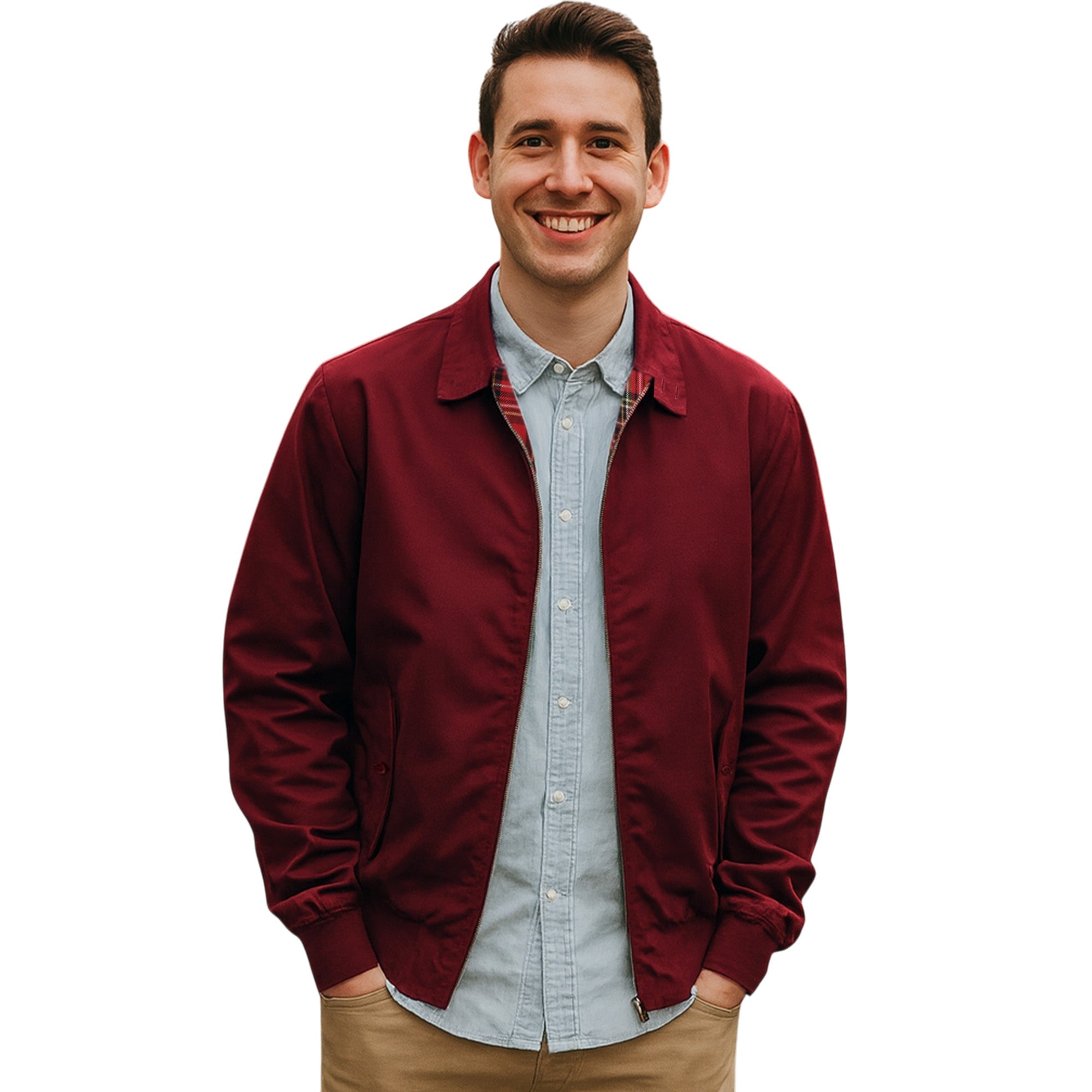 Mens Vintage Harrington Bomber Jacket with Tartan Lining